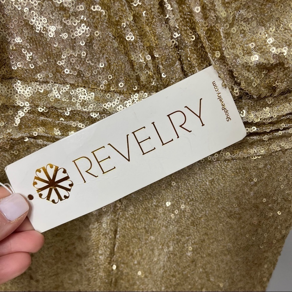 Revelry Starla Sequin Dress One Shoulder Gold Size 8 Bridesmaid Prom 2436 R - Picture 10 of 13